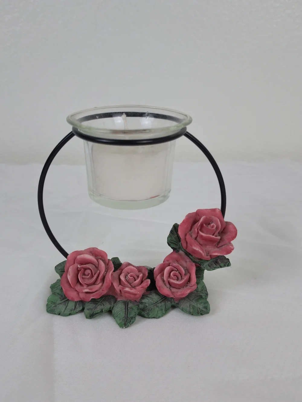 Vintage Floral Votive Candle Holder w/ Red Roses